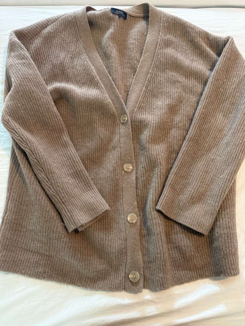 Quince Cashmere Taupe Button-Front Cardigan Sweater GUC 0943